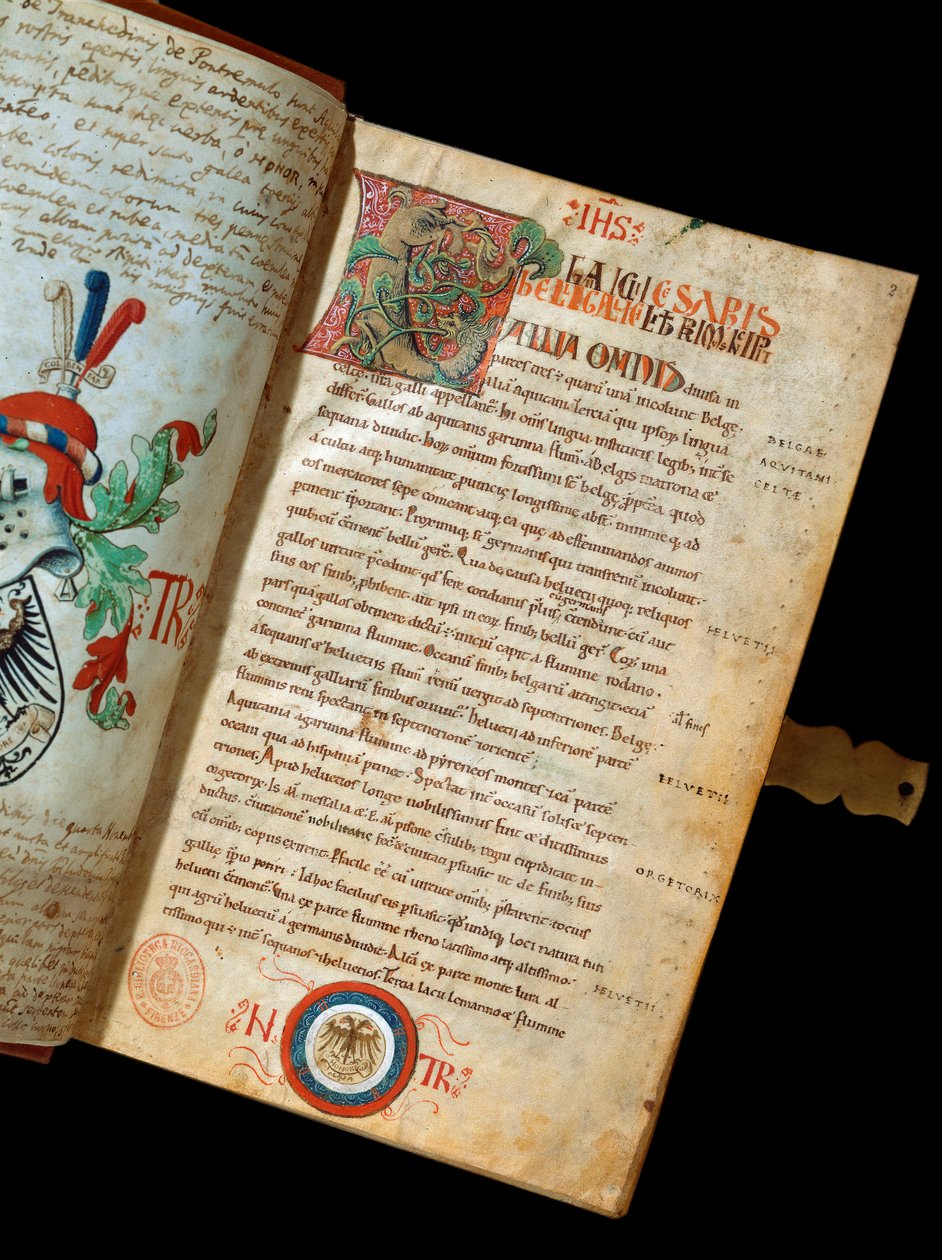Manuscrito "Comentarios sobre la Guerra de las Galias" de Julio César (100-44 a.C.) (ms. 541) Blasón del humanista Niccolò Tranchedini, propietario del manuscrito. Siglo XIV. Biblioteca Riccardiana Nápoles de Italian School