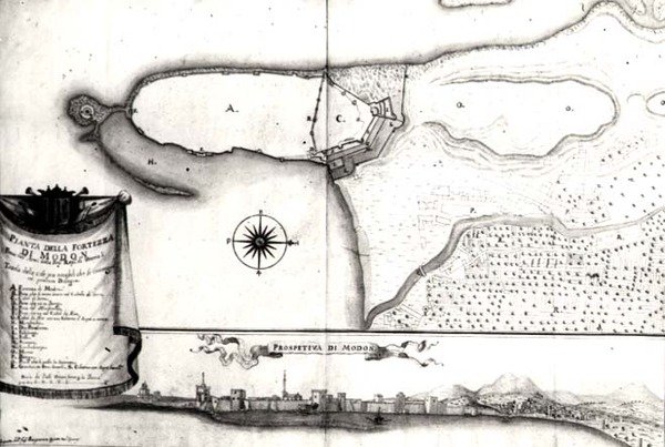 Mapa de la Fortaleza en Modon, Morea de Italian School