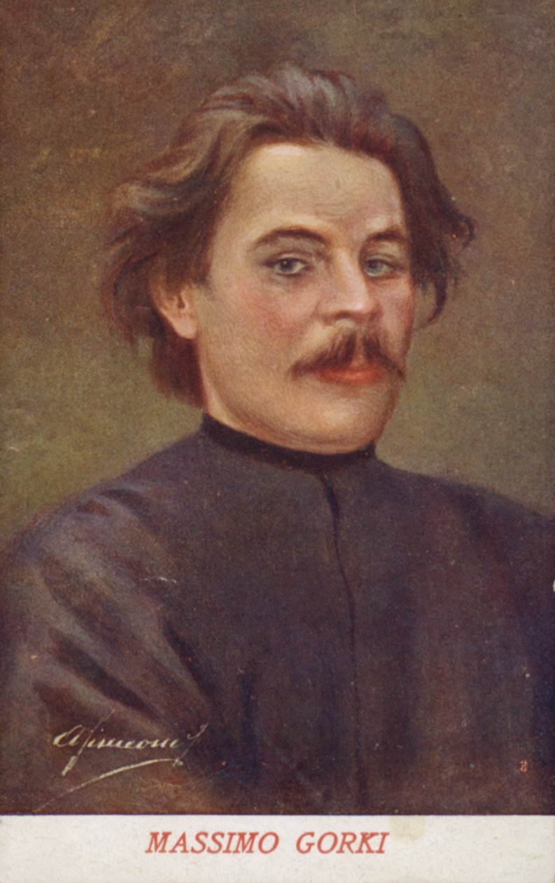 Maxim Gorki (1868-1936), escritor y activista político ruso (litografía en color) de Italian School