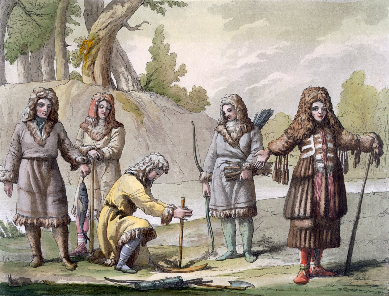 Hombres de Kamchatka, extremo oriental de Rusia, c.1820s-30s de Italian School