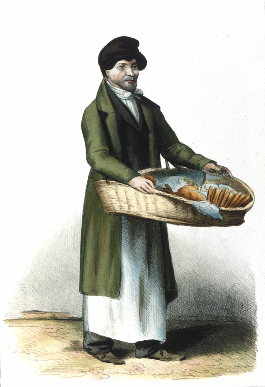 Oficio milanés: un vendedor de galletas y pasteles. Grabado de Locarno de 1830 de Italian School
