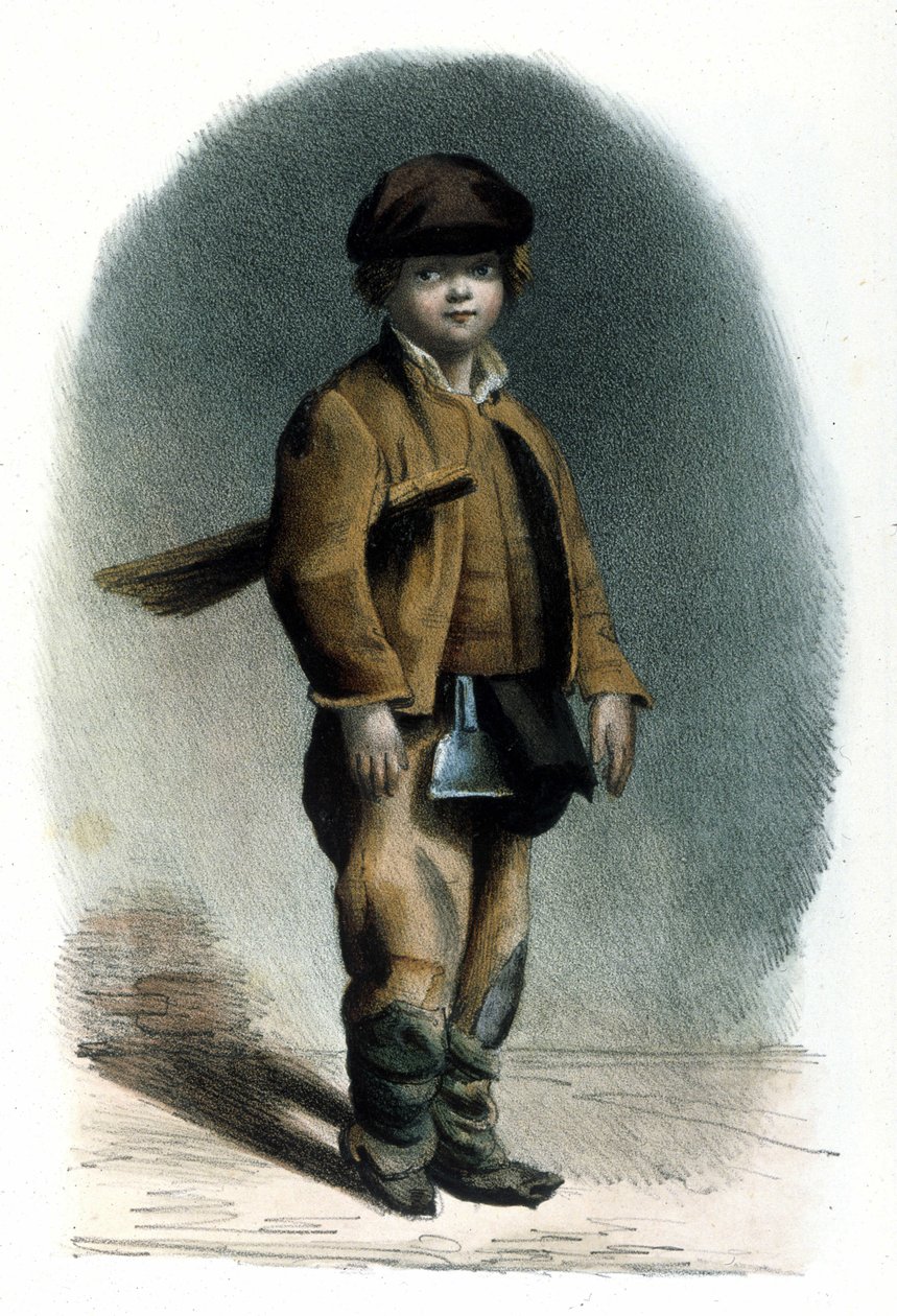 Oficio milanés: un deshollinador. Grabado de Locarno de 1830 de Italian School