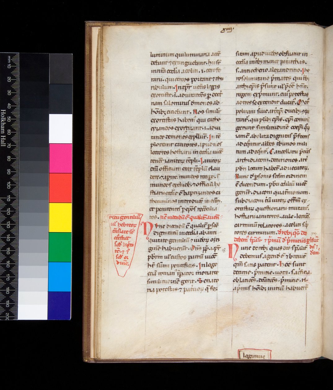 Johannes Belethus, Summa de ecclesiasticis officiis, ejemplo de una escritura gótica con rúbricas y correcciones marginales en rojo de Italian School