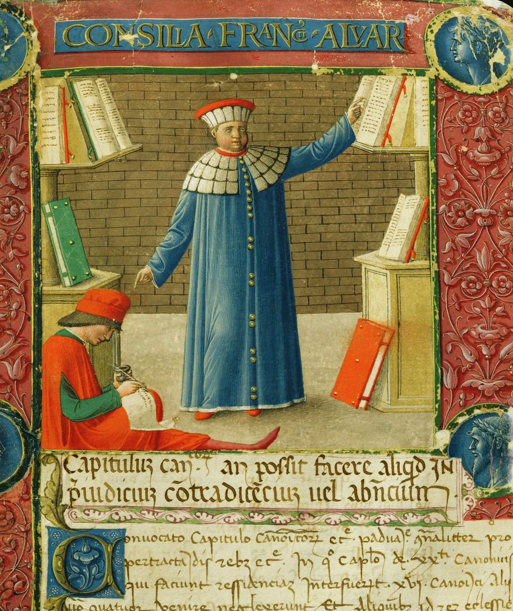Ms. 450, miniatura de "Consilia et Allegations", las cartas de Francesco Alvarotti, c.1477-78 (vitela) de Italian School