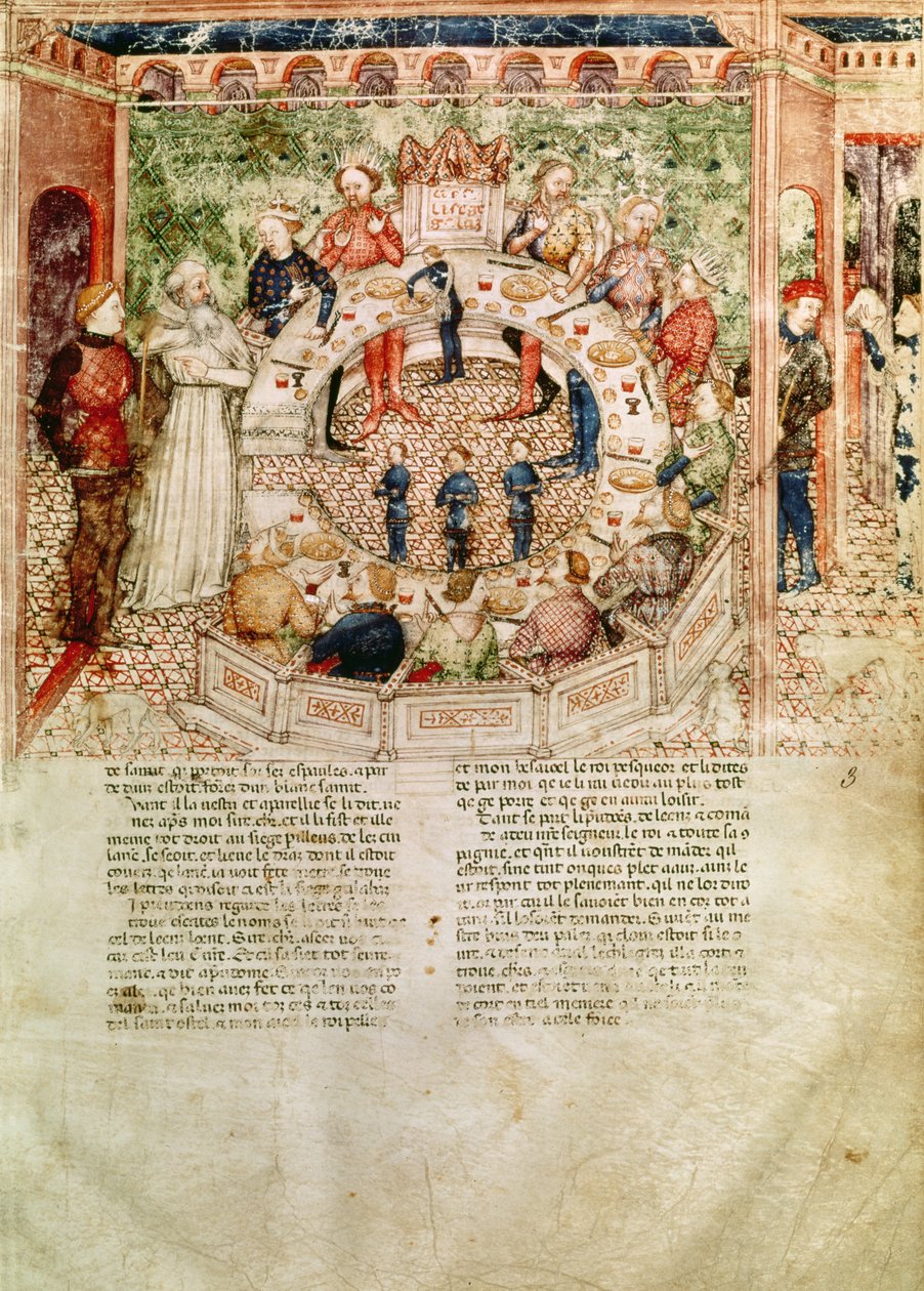 Ms Fr 343 fol.3 Sir Galahad es bienvenido a la Mesa Redonda, de la Queste del Saint Graal, c.1380-85 de Italian School
