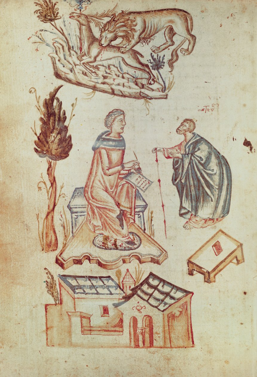 Ms Grec 36 f.187v Consulta médica al aire libre en la antigüedad, de una colección de textos científicos de Italian School