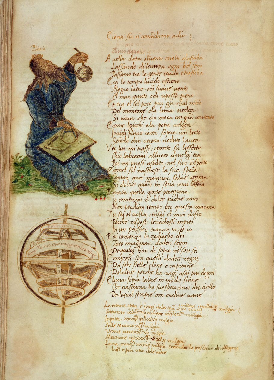Ms Ital 483 P.4.7 f.155v Plinio el Viejo (23-79 d.C.) del "Dittamondo" de Fazio degli Uberti (vitela) de Italian School