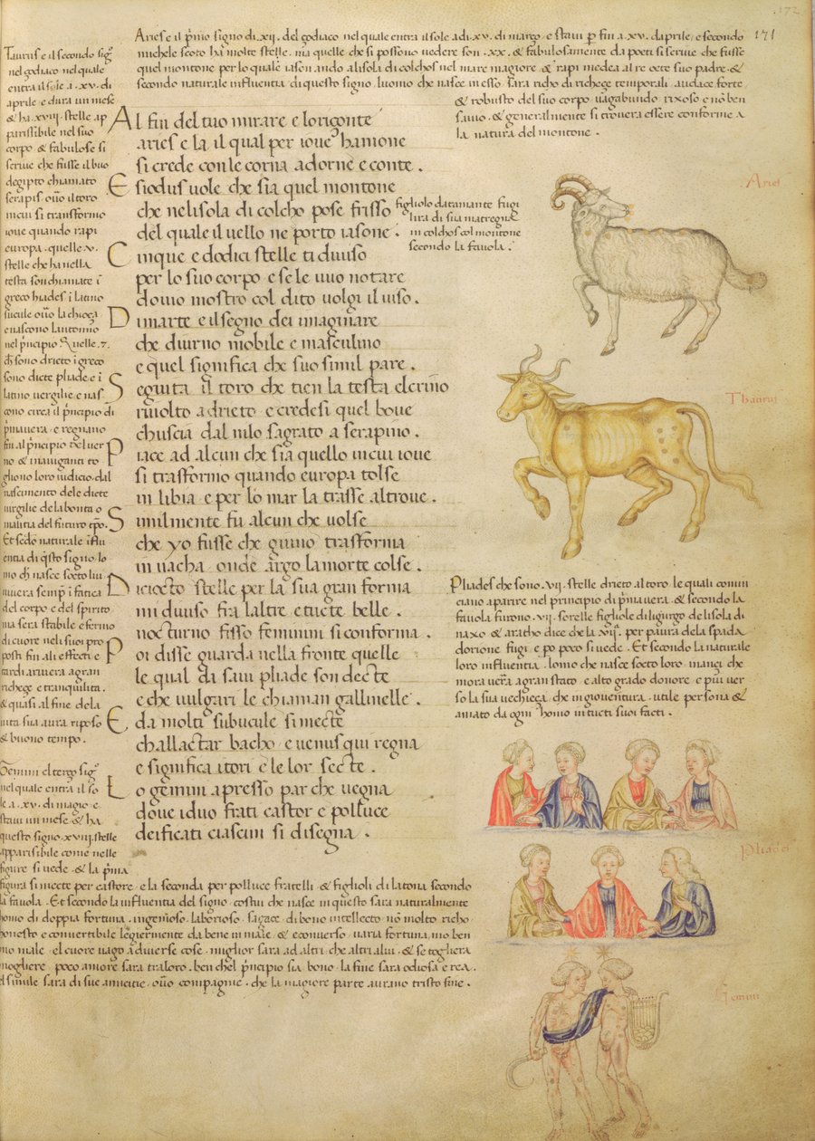 Ms Italien 87 fol.171 Página que ilustra los signos astrológicos, de "De Civitate Dei, San Agostino" (vitela) de Italian School