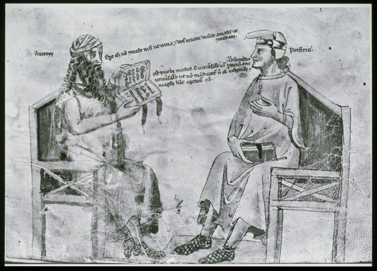 Ms Lat 6823 fol.2 Averroes (1126-98) en conversación con Porfirio (c.232-c.305) de Italian School