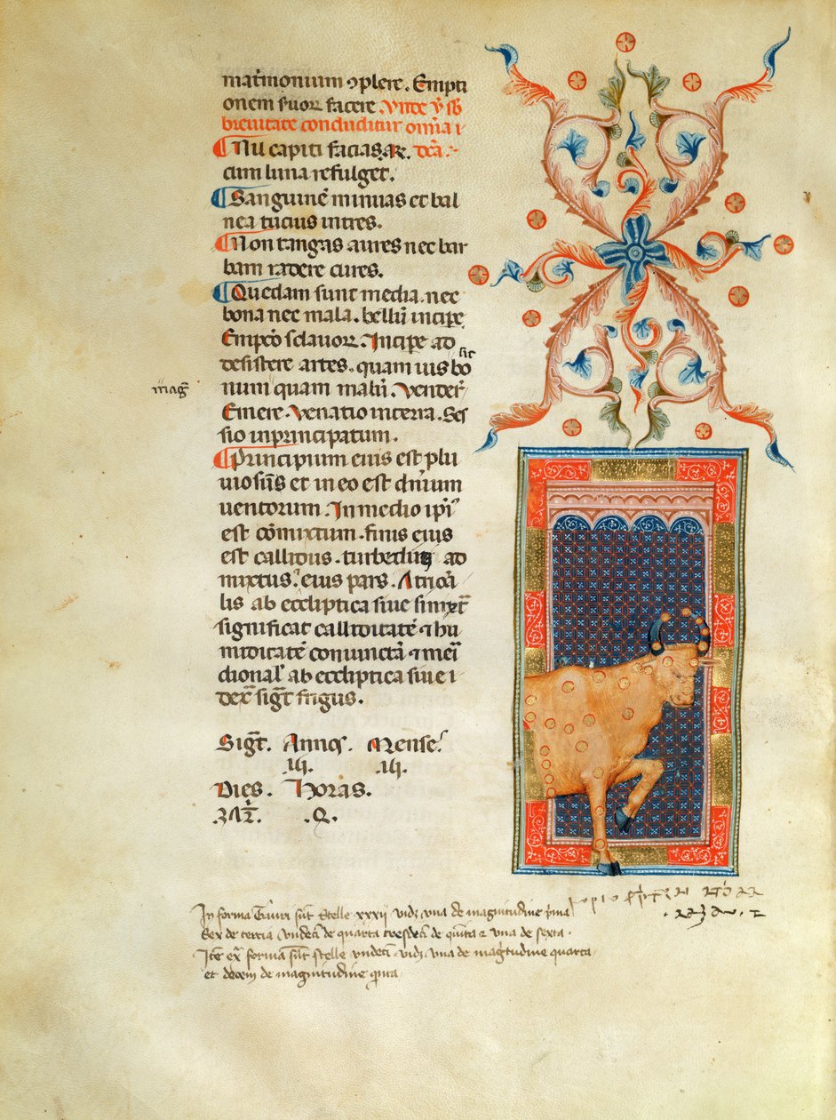 Ms Latin 7272 fol 113 Página de calendario iluminada para abril de Italian School