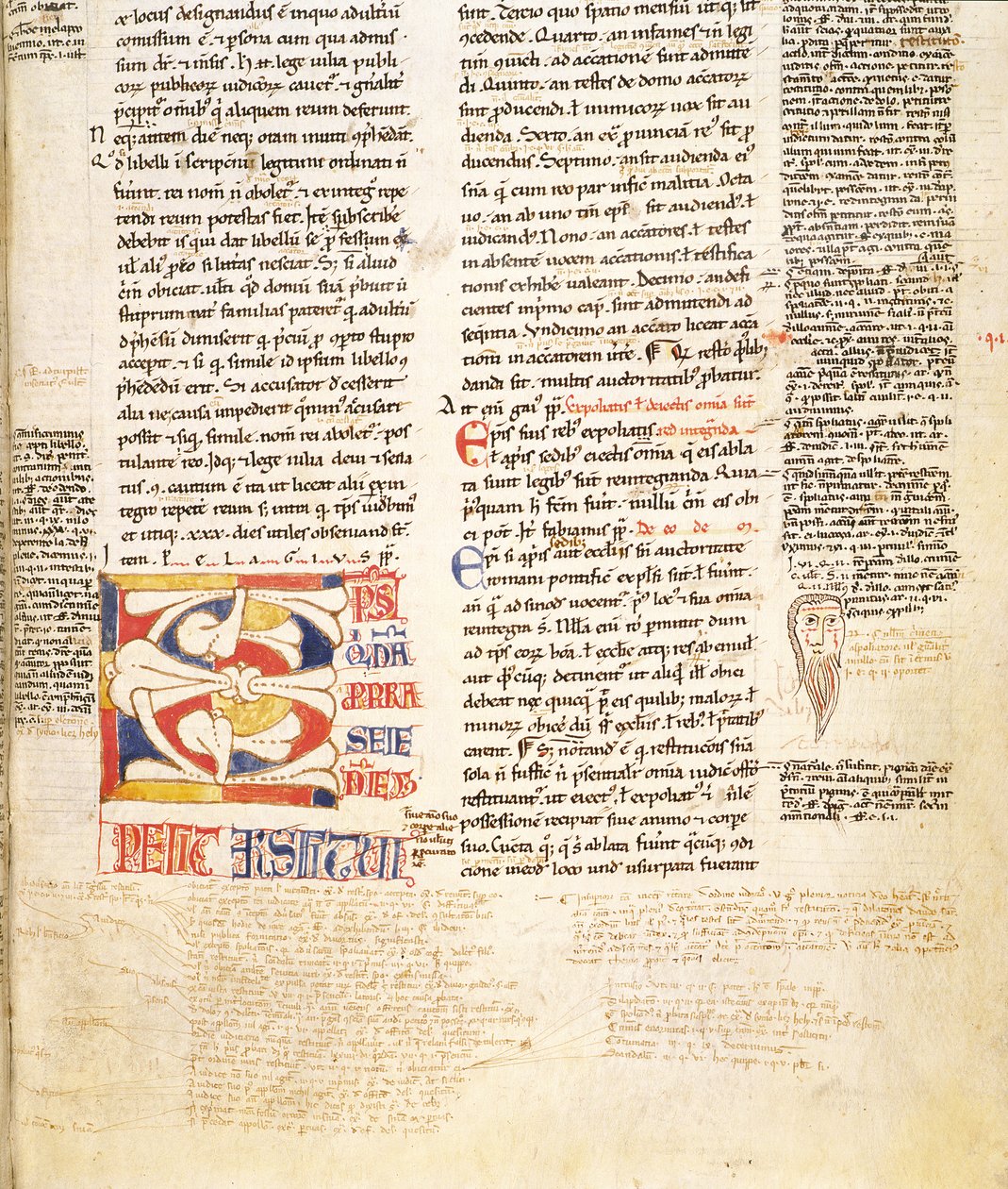 Ms. McClean 135, f.96r: detalle de una inicial historiada en forma de planta C de Gratians Decretum, finales del siglo XII de Italian School