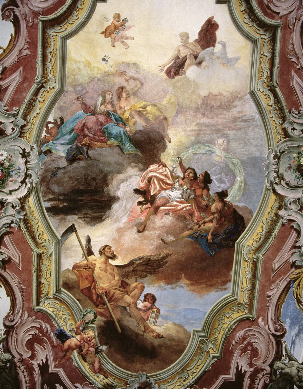 Escena mitológica con Júpiter, Juno, las Musas y el Padre Tiempo de Italian School