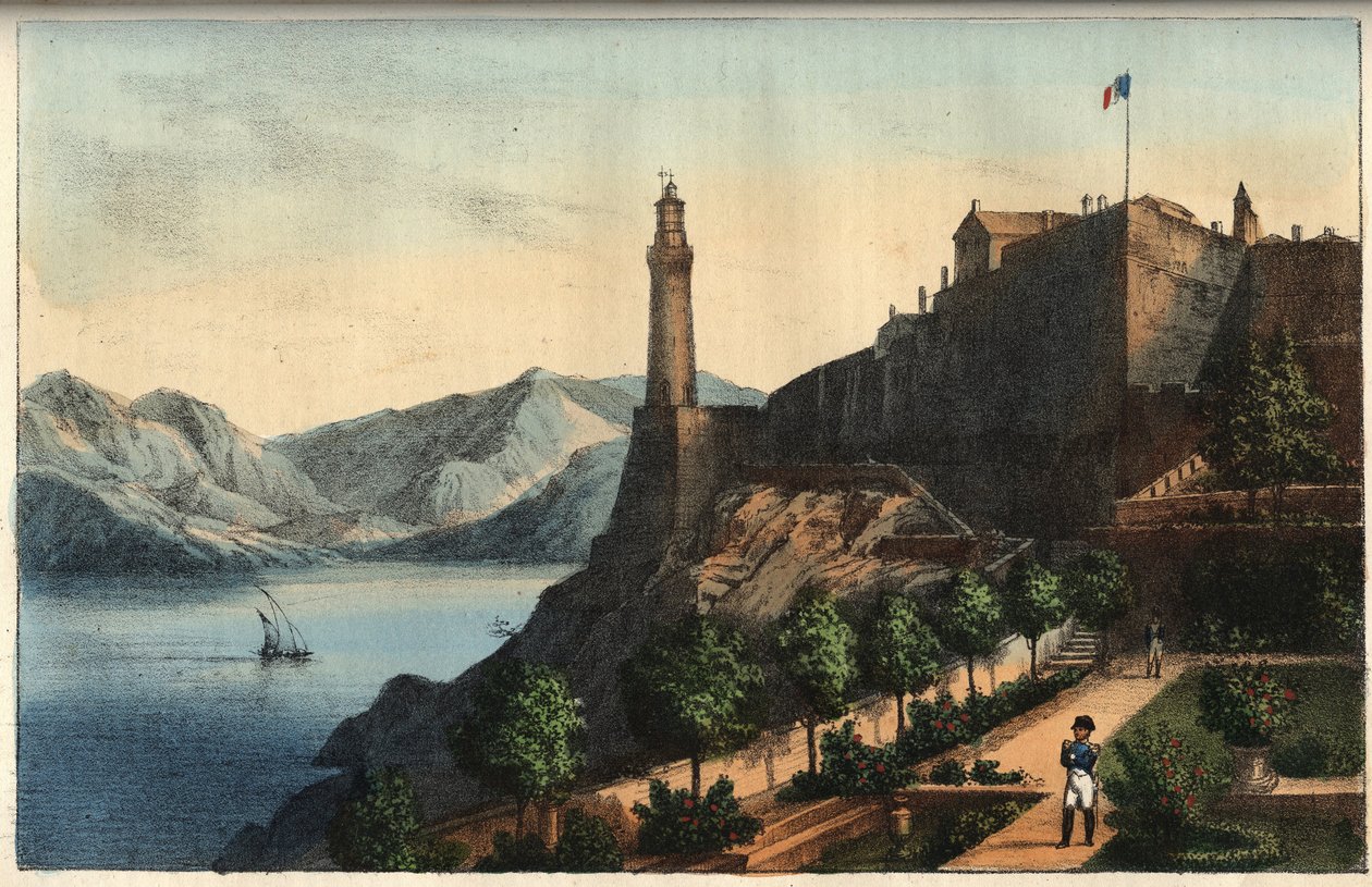 Napoleón en Elba - Napoleón en Elba - Portoferraio - Isla de Elba - Napoleón en el Jardín del Gobernador 1814-1815 - grabado de "Usi e Costumi di Tutti i Popoli dell