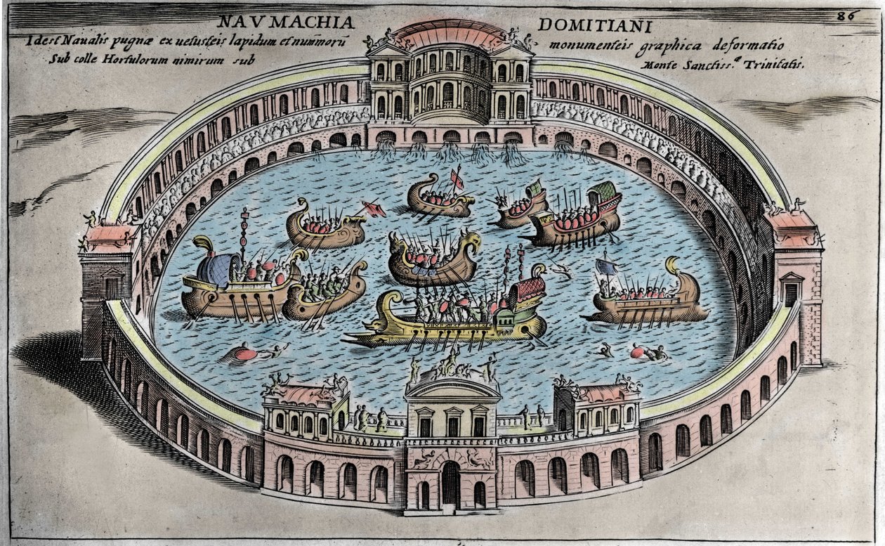 Naumaquia, combate naval en un anfiteatro en Roma. de Italian School