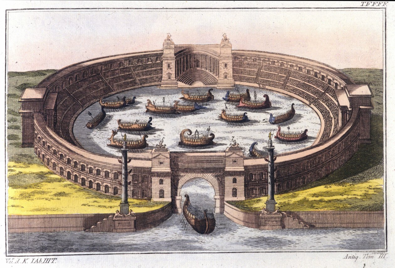 Naumaquia, combate naval en un anfiteatro de Roma de Italian School