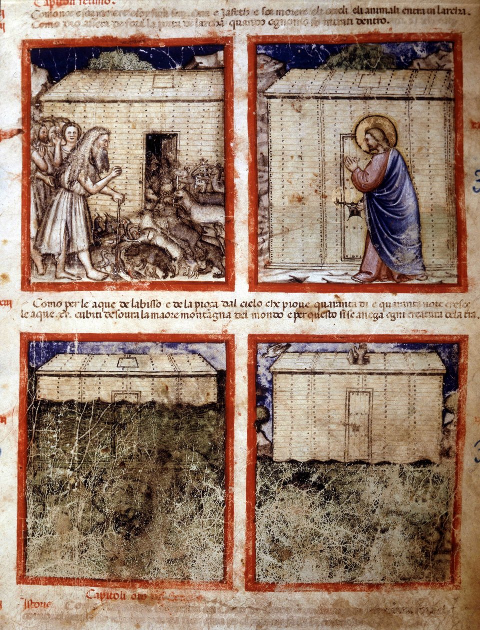El Arca de Noé, Miniatura tomada del códice 212 (o códice padovano o Biblia de Padua) 1390-1400 Rovigo, Accademia dei Concordi de Italian School