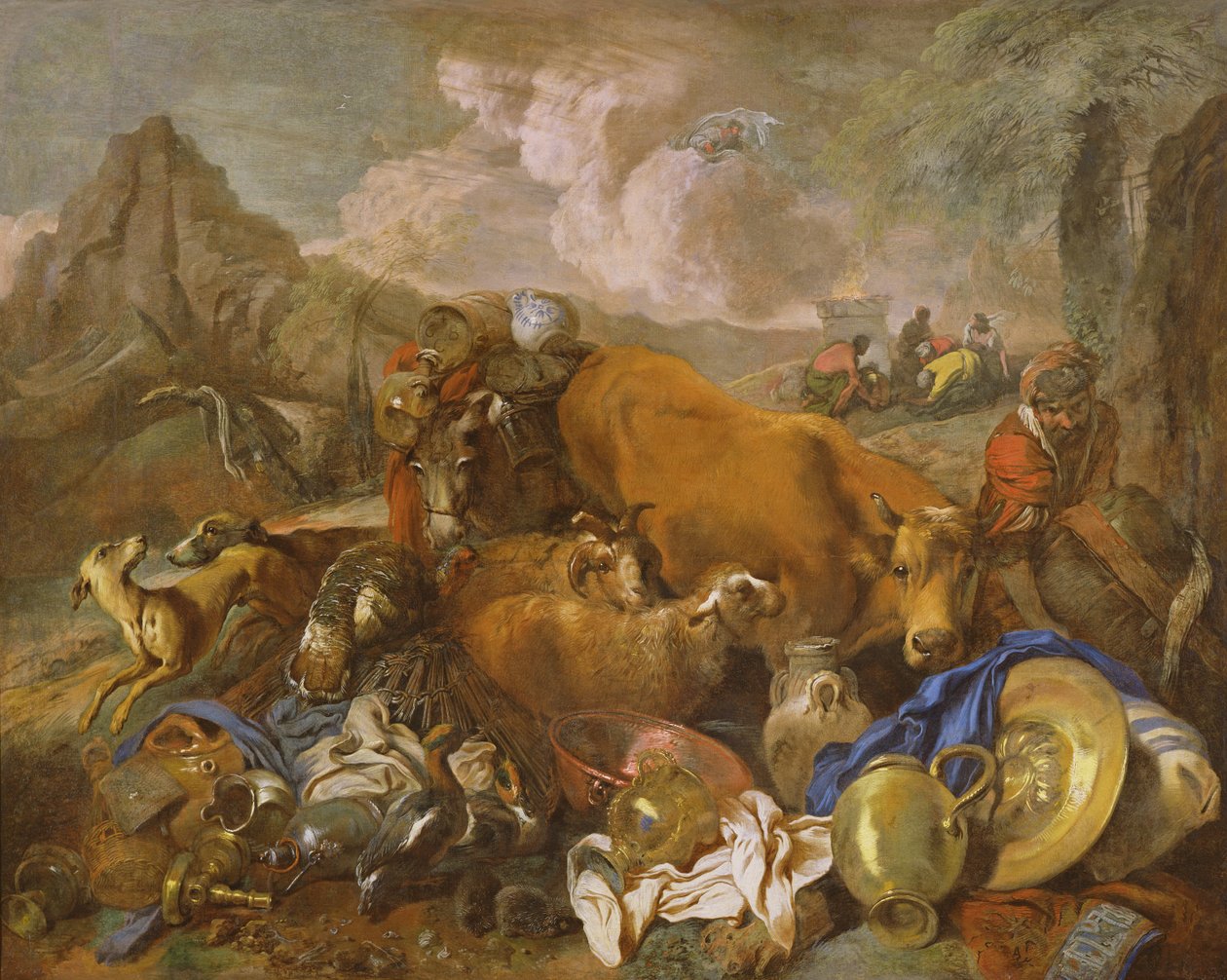 El sacrificio de Noé al salir del arca de Italian School
