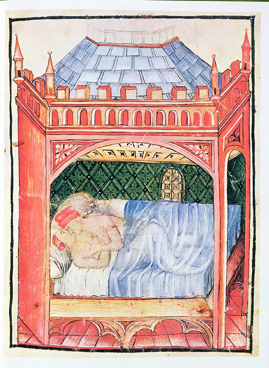 Pareja en una cama, del Tacuinum Sanitatis, c.1390-1400 de Italian School