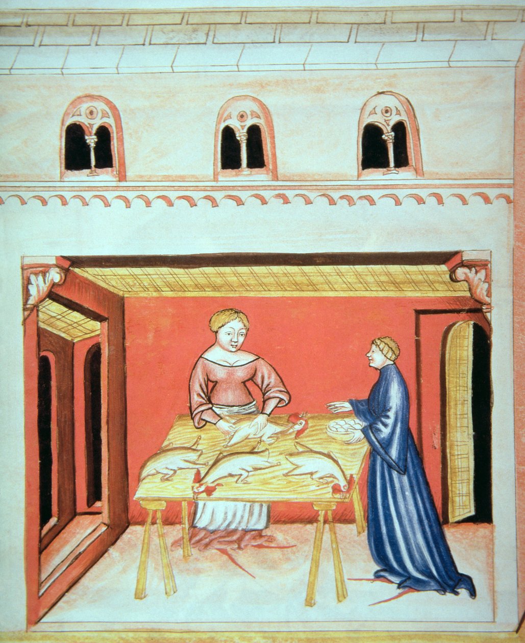 Los carniceros: Extrayendo testículos, de Tacuinum Sanitatis de Italian School