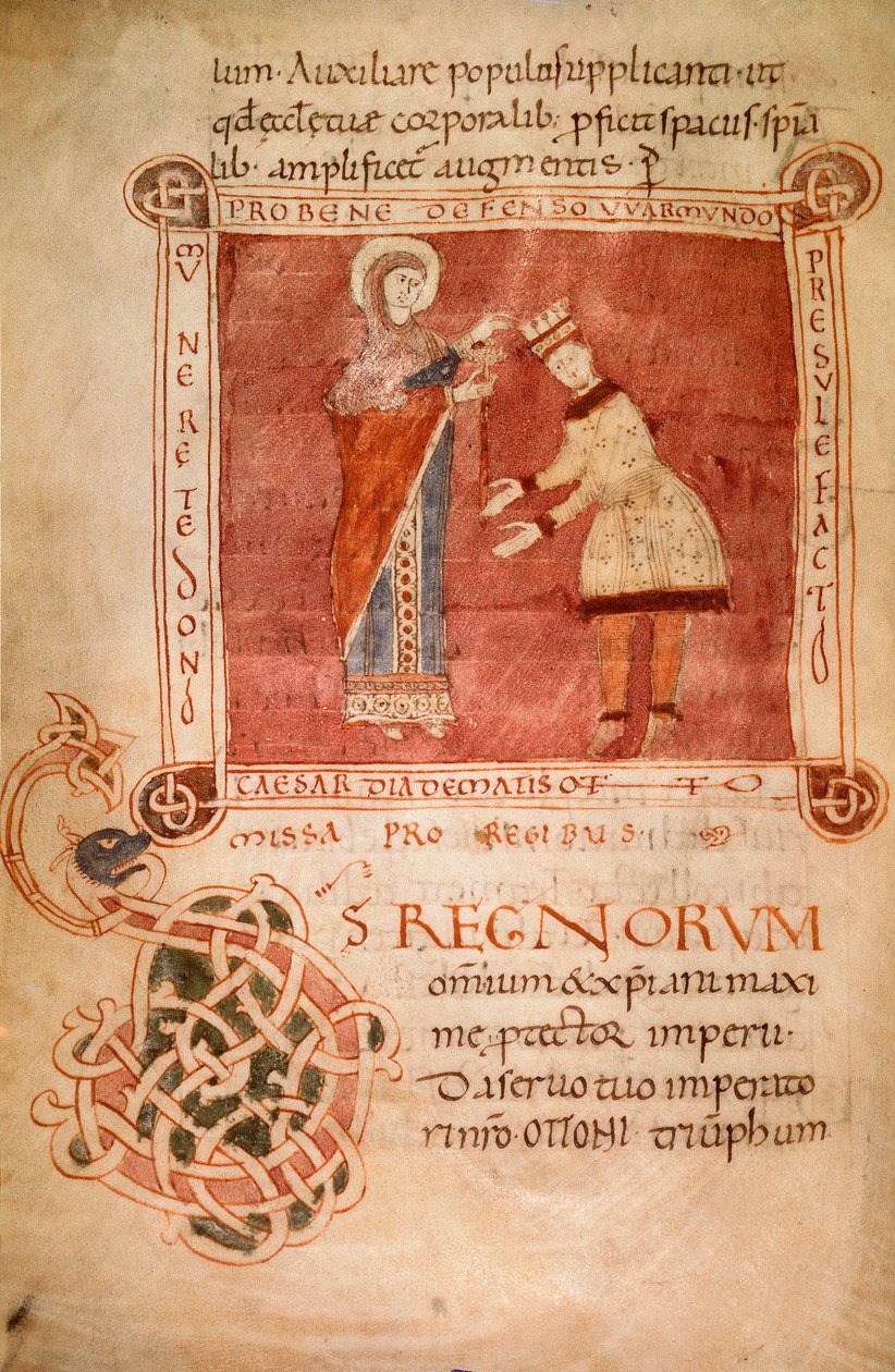 Otón I coronado por la Virgen María, del Sacramentario del Obispo Warmondo de Italian School
