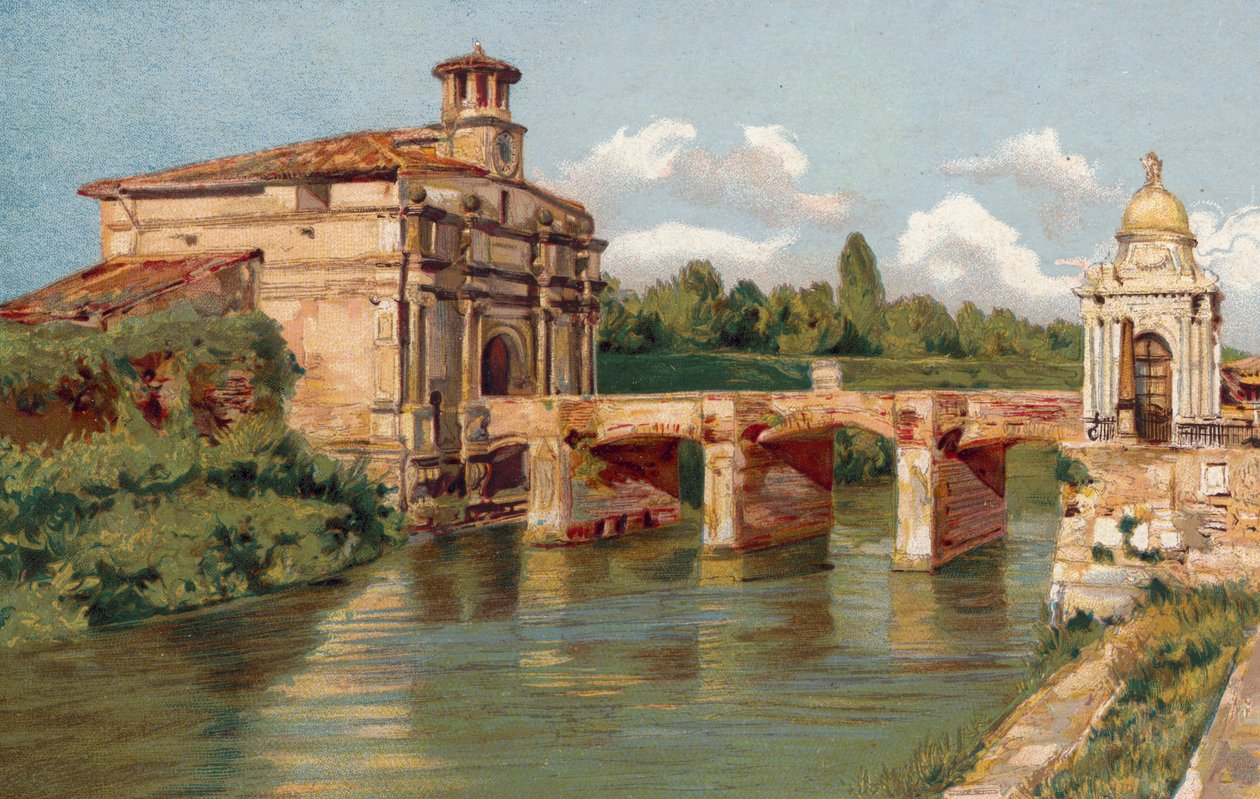 Padua / Padua: Porta Venezia y Puente sobre el Bacchiglione (cromolito) de Italian School