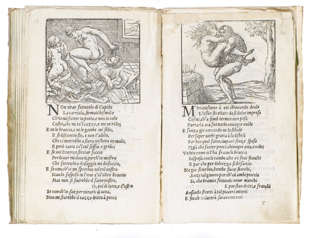 Página de "Sonetti Lussuriosi" de Pietro Aretino, ilustrada por Giulio Romano y grabada por Marcantonio Raimondi, publicada en Venecia, c.1527 de Italian School