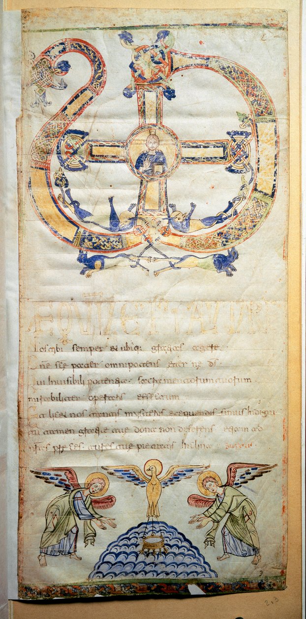 Página de un Pontifical que contiene las oraciones y ceremonias a realizar por el Obispo (Ms.724/1-Carta3) Un manuscrito del siglo X. Roma, Biblioteca Casanatense de Italian School