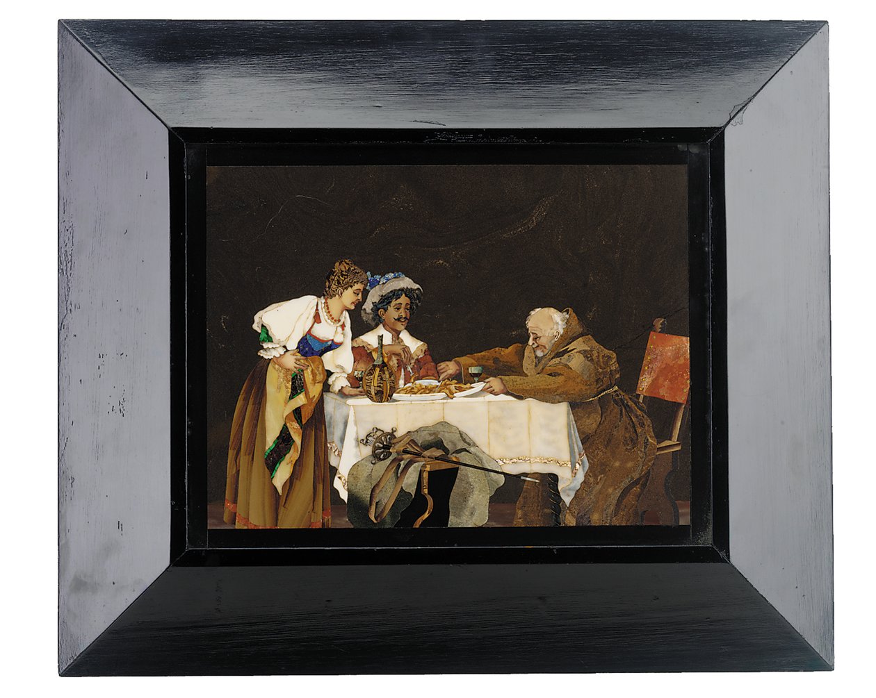 Panel que Representa a un Caballero y un Monje en una Mesa de Cena con una Dama Asistente, Menegatti, Florencia, Finales del Siglo XIX de Italian School