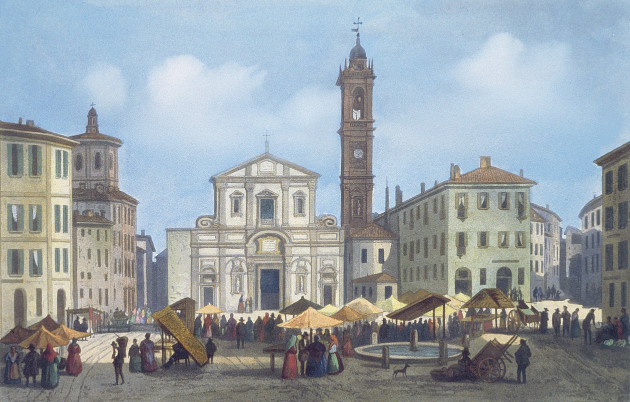 Piazza Santo Stefano de Vistas de Milán y sus alrededores de Italian School