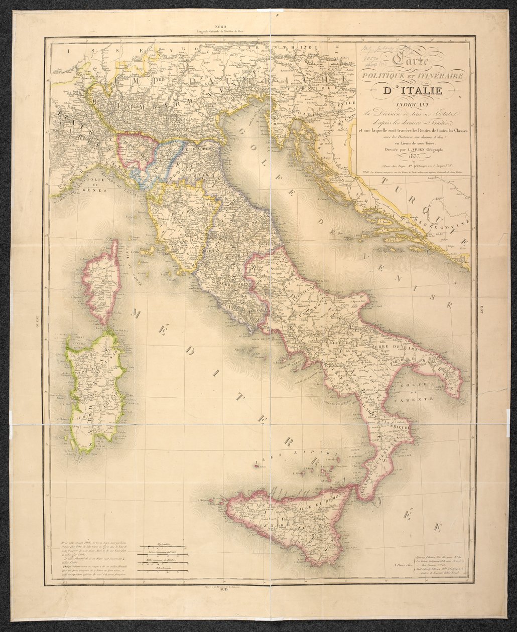 Mapa político que indica las divisiones de los estados de Italia de Italian School