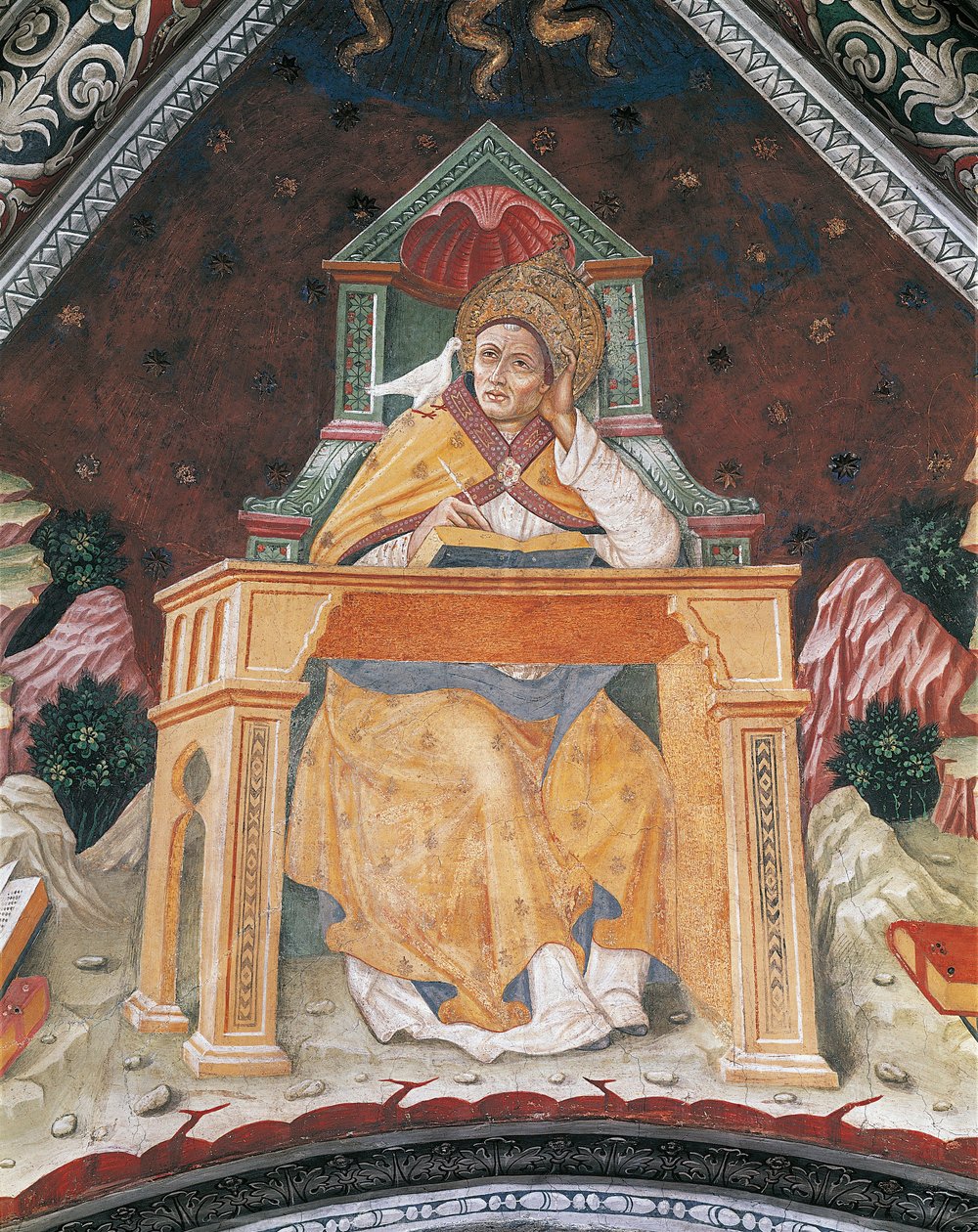El Papa Gregorio I, en la Capilla de Santa Margarita de Antioquía, bóveda del Santuario de Santa María Asunta (fresco) de Italian School