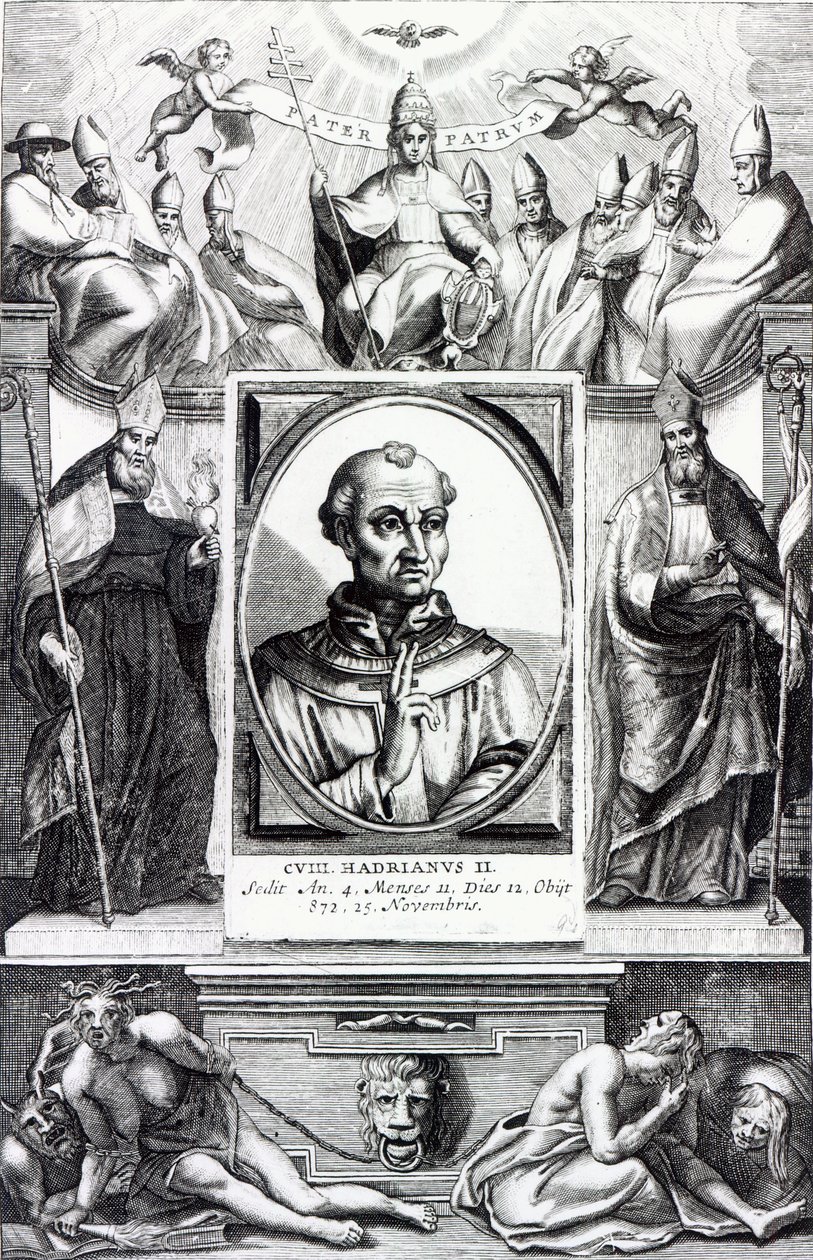 Papa Adriano II (grabado) de Italian School