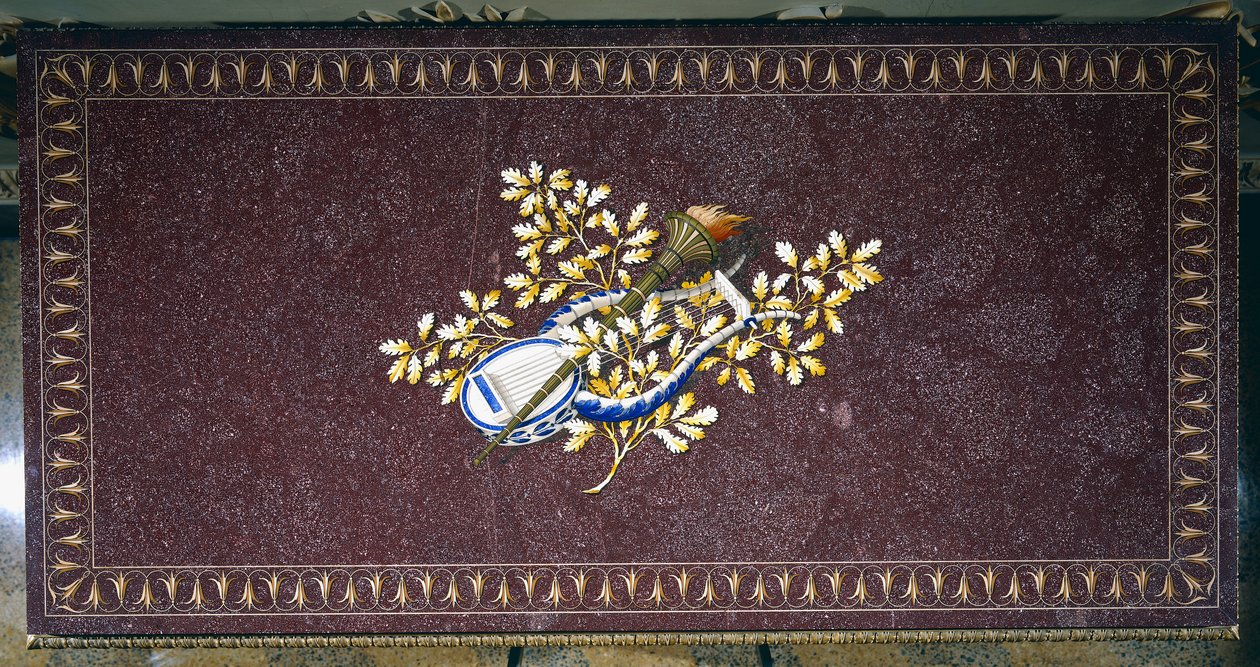Tablero de mesa de pórfido con mosaico de piedras semipreciosas, Italia de Italian School