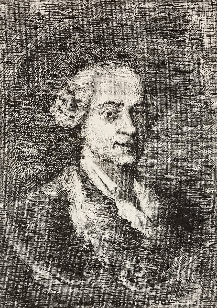 Retrato de Carlo Goldoni (1707-1793), dramaturgo italiano, grabado por Marco Pitteri de una pintura de Giambattista Piazzetta y un dibujo de E Ximenes, grabado de L