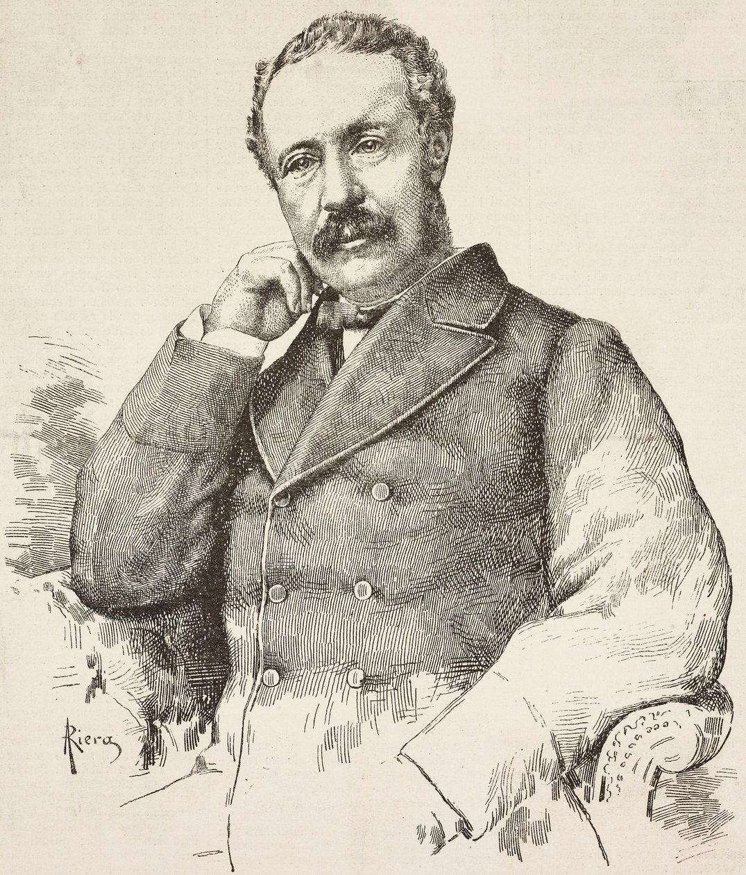 Retrato de Charles George Gordon, conocido como Gordon Pasha (1833-1885), general británico, grabado de un dibujo de A Riera, de L