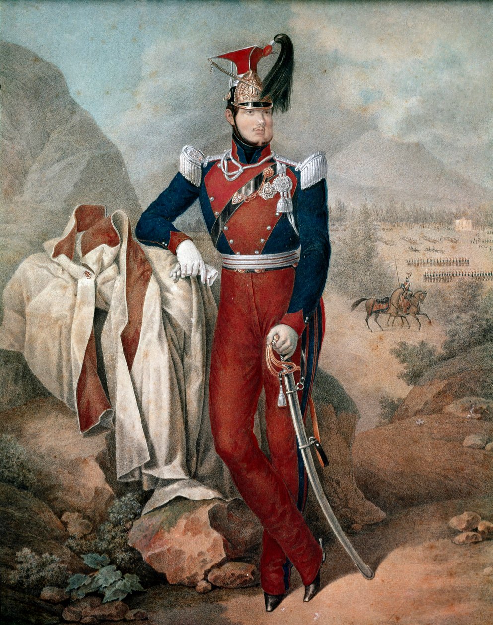 Retrato de Fernando II (Ferdinando Carlo) (1810-1859), Rey de las Dos Sicilias. Acuarela anónima. Siglo XIX de Italian School