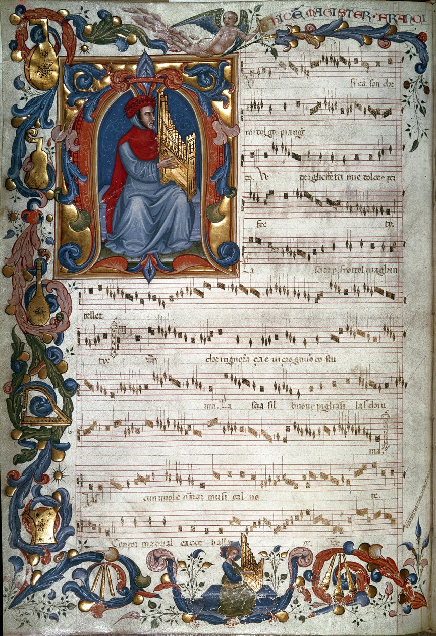 Retrato de Francesco Landino y una partitura musical, ilustración del "Códice Squarcialupi", c.1325-35 de Italian School