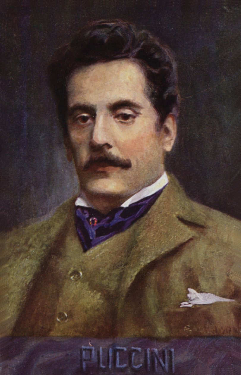 Retrato de Giacomo Puccini (litografía en color) de Italian School
