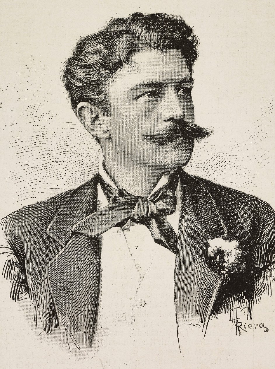 Retrato de Herbert von Bismarck (1849-1904), político alemán, grabado de Riera de una fotografía de los Hermanos Vianello, de L