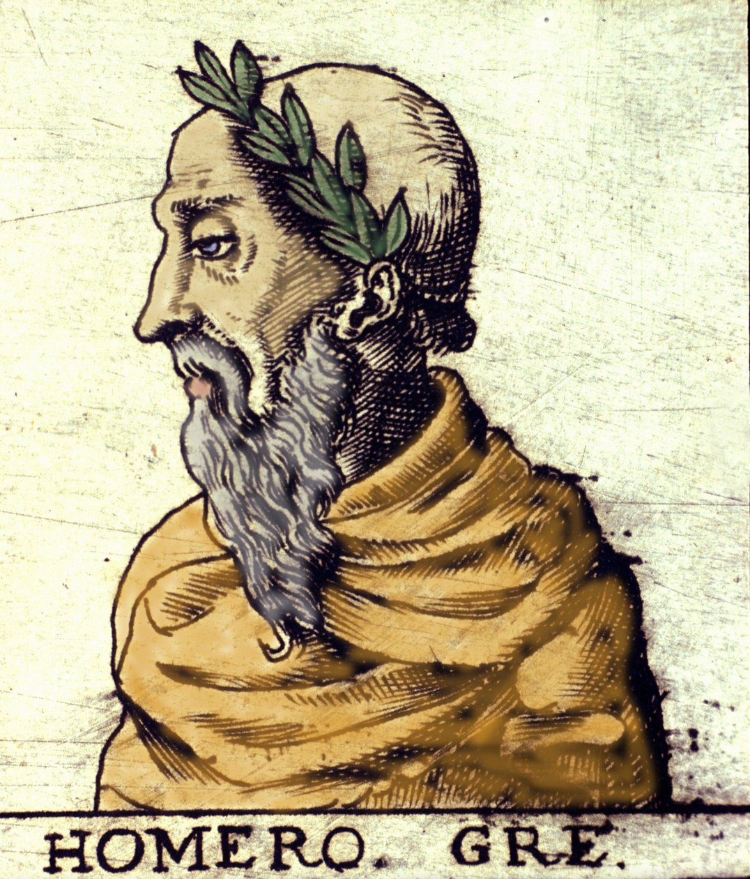 Retrato de Homero (siglo IX a.C.). Grabado de 1560 del Atlas de Urbano Monte de Italian School