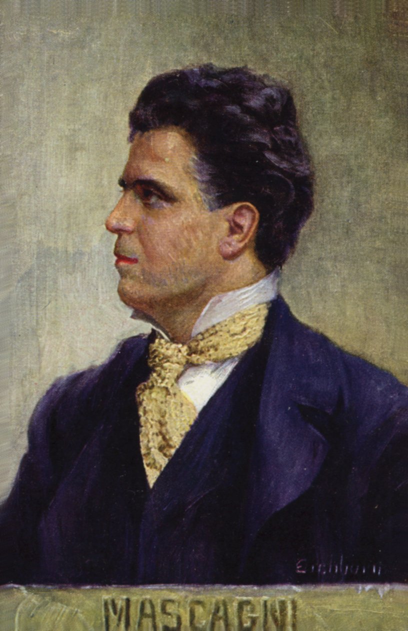 Retrato de Pietro Mascagni (litografía en color) de Italian School