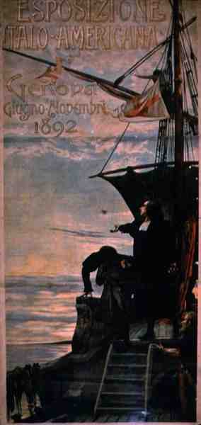 Póster publicitario de la Exposición Italo-Americana en Génova de Italian School
