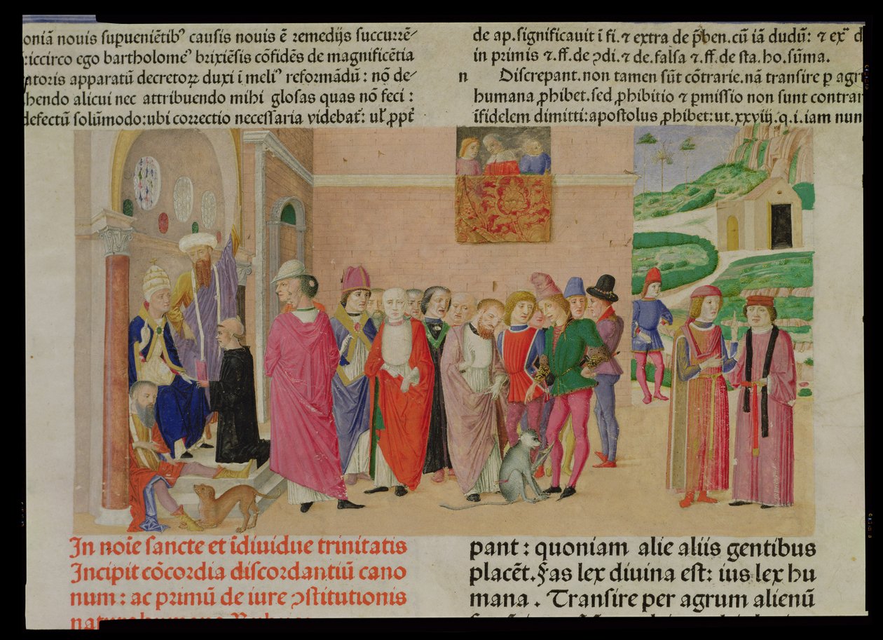 Presentación de la obra al Papa, del "Decretum Gratiani" (vitela) de Italian School