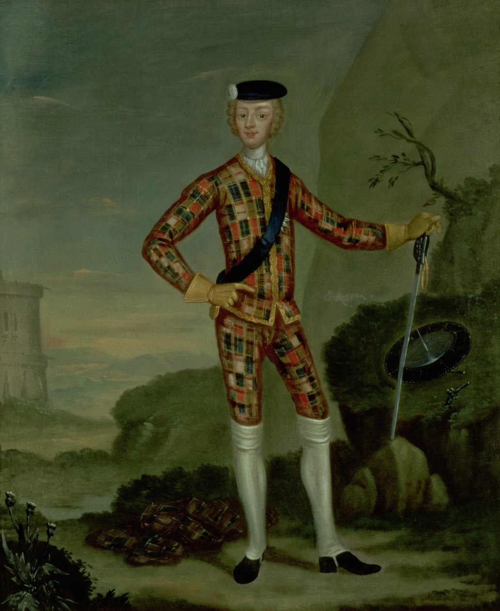 Príncipe Carlos Eduardo (Bonnie Prince Charlie, 1720-88) en tartán de Italian School