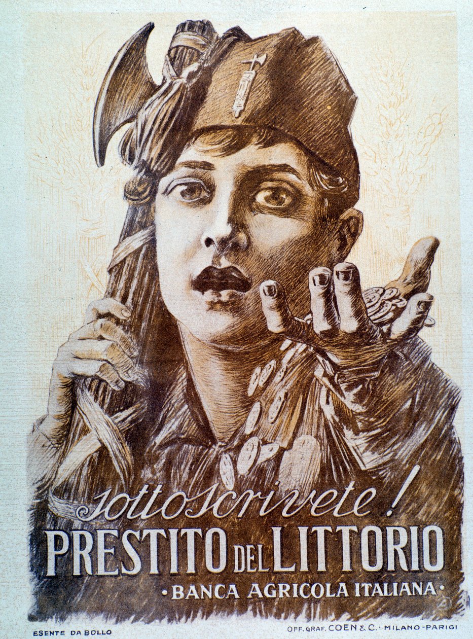 Cartel de propaganda fascista para el préstamo Littorio de Italian School