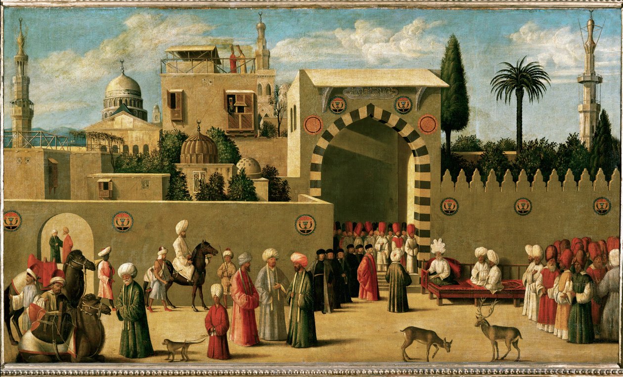 Recepción de una embajada veneciana en una ciudad oriental ... de Italian School