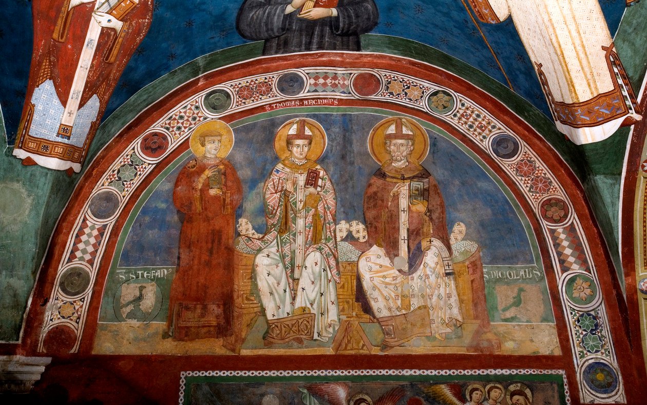 Representación de San Esteban, Santo Tomás Becket y San Nicolás de Myra de Italian School