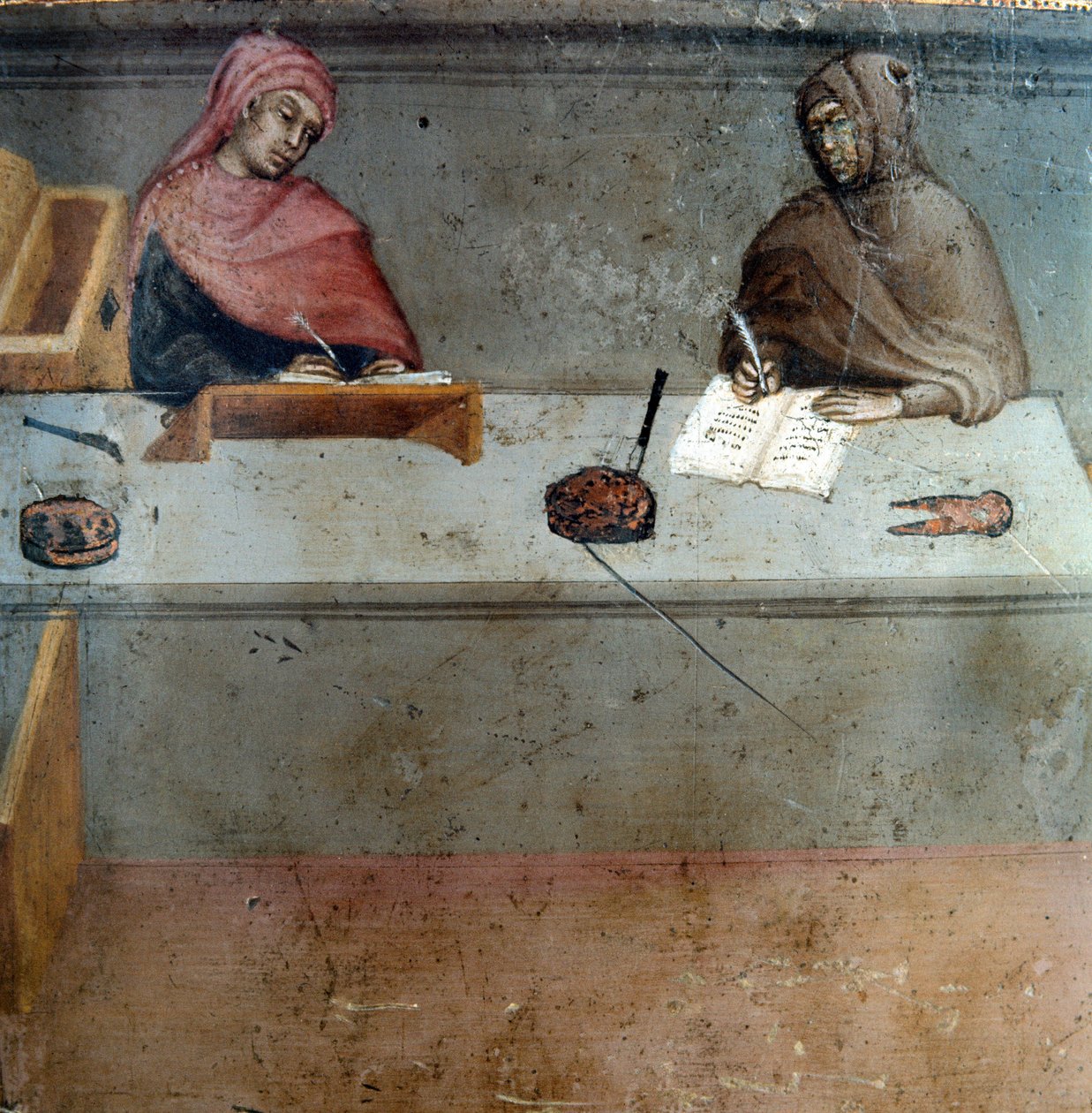 Representación de un camarlingo, asistente de un copista. Pintura anónima sobre madera de una Biccherna (cubierta del registro contable de la ciudad de Siena) 1388. Siena, Archivio di Stato, Italia de Italian School
