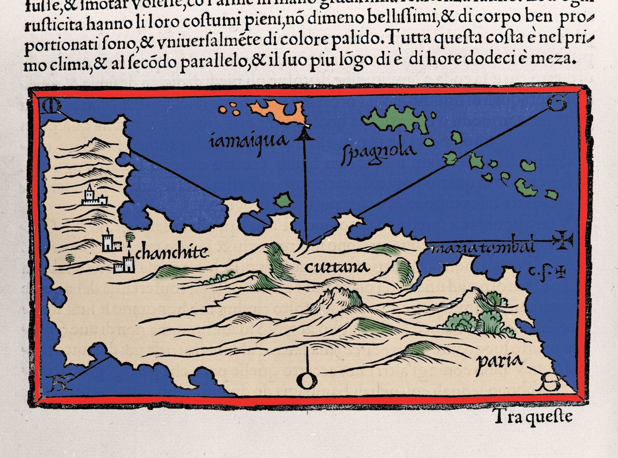 Representación de las Islas del Caribe y las costas de Venezuela. Isolario (mapa de islas) de Benedetto Bordone. Venecia 1547 de Italian School