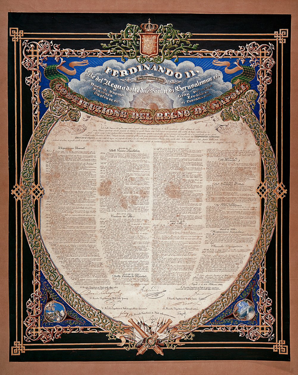 Risorgimento: constitución proclamada por el rey Fernando II de las Dos Sicilias (1810-1859) en 1847 de Italian School